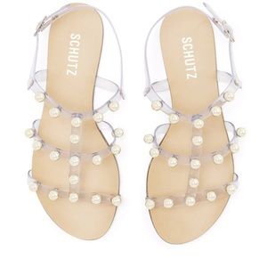 Schultz Yarin Clear Sandals w Gold Studs NIB 7.5